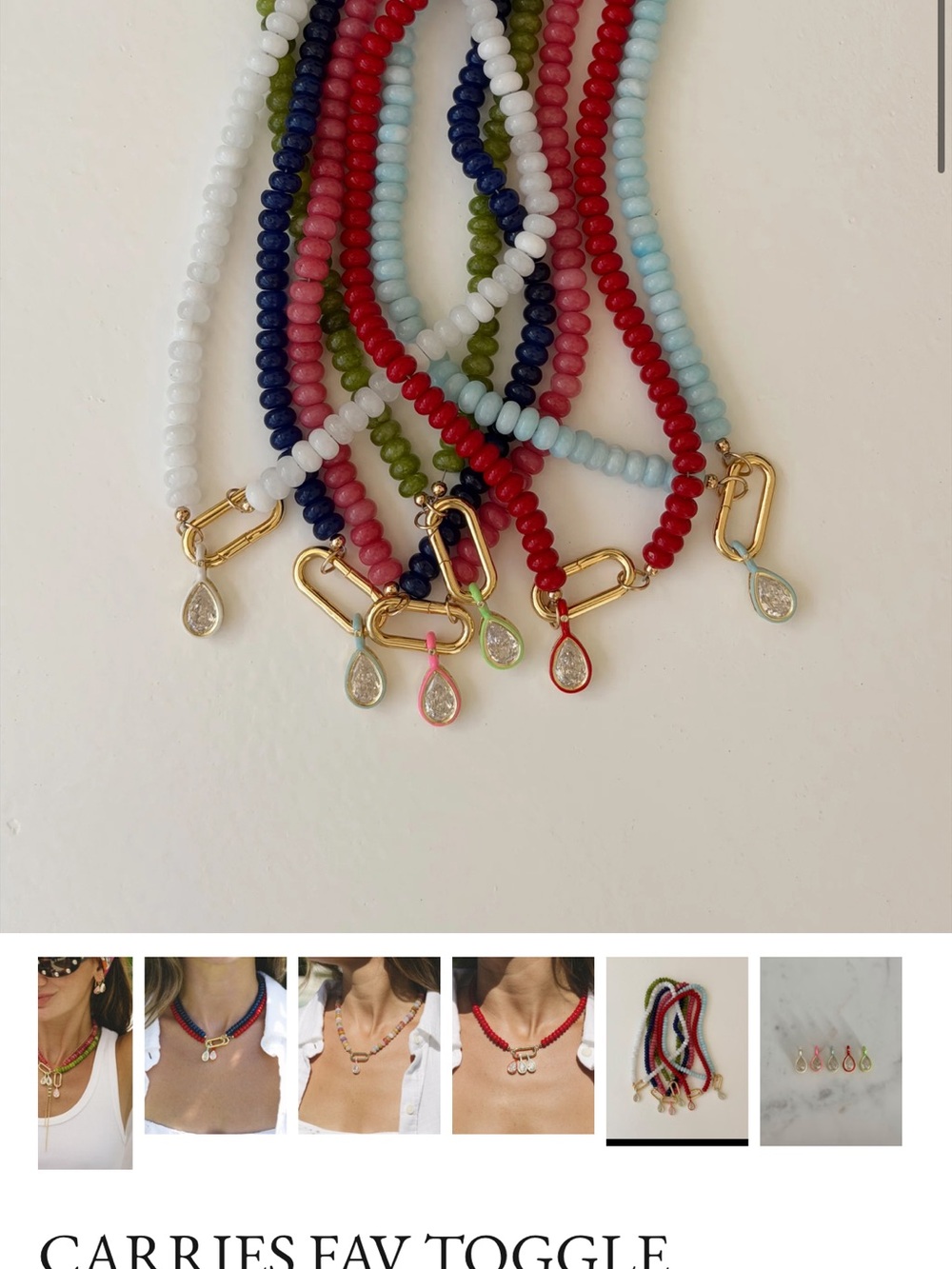 Colorful Beaded Toggle Necklace with Gold Teardrop Charm - Multi Color